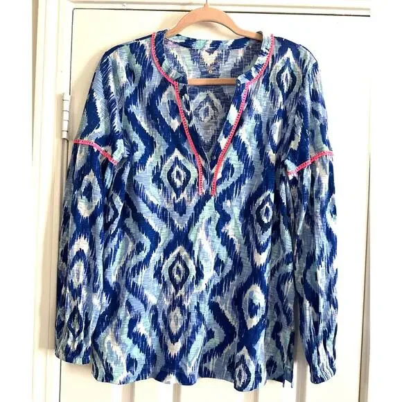 LILLY PULITZER Karissa Cotton Knit Tunic Blue Swish Fringe Trim Preppy - Small - Picture 3 of 7
